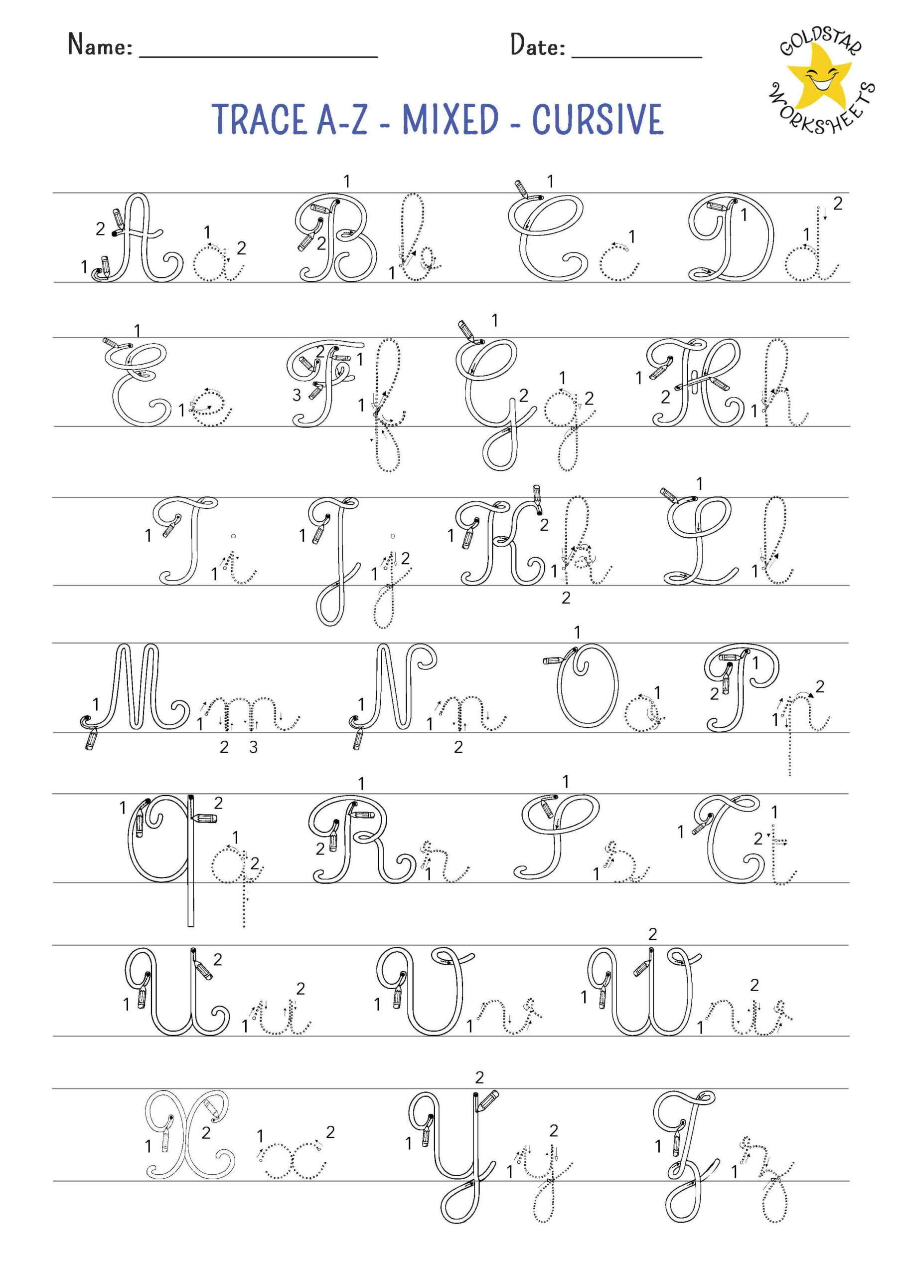 Cursive Tracing Worksheets For Kids: Learn To Write A-Z In Style! within Printable Cursive Alphabet with Arrows