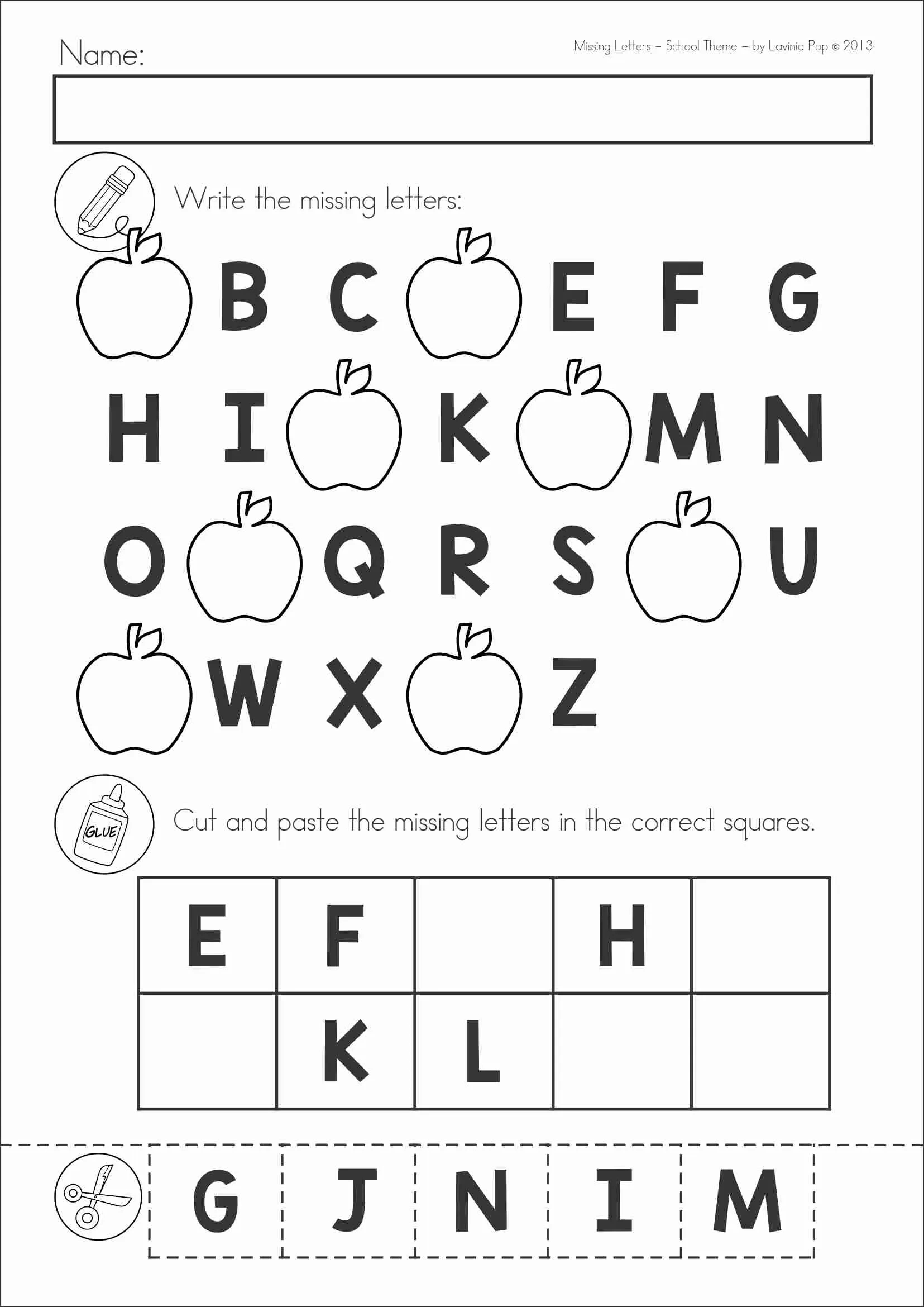 Cut And Paste Alphabet Worksheets in Alphabet Cut and Paste Printable