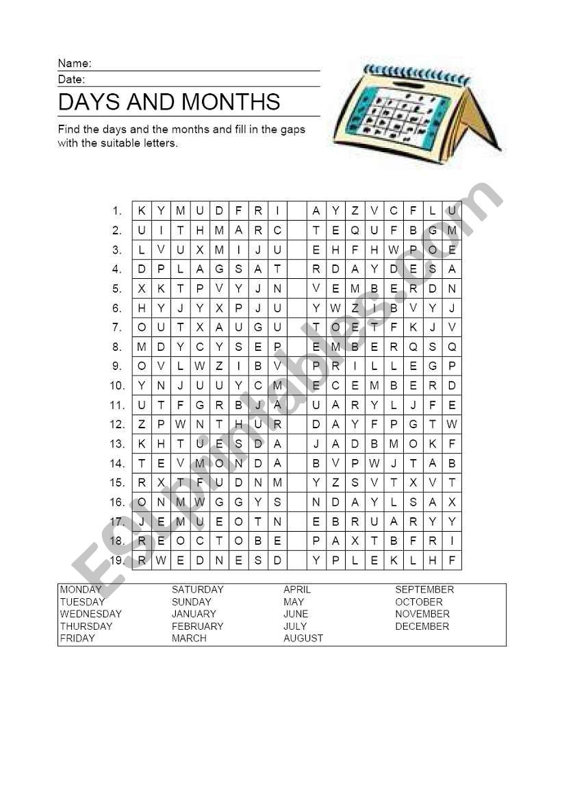 Days Months Alphabet Soup - Esl Worksheetnessita77 inside Alphabet Soup Game Printable