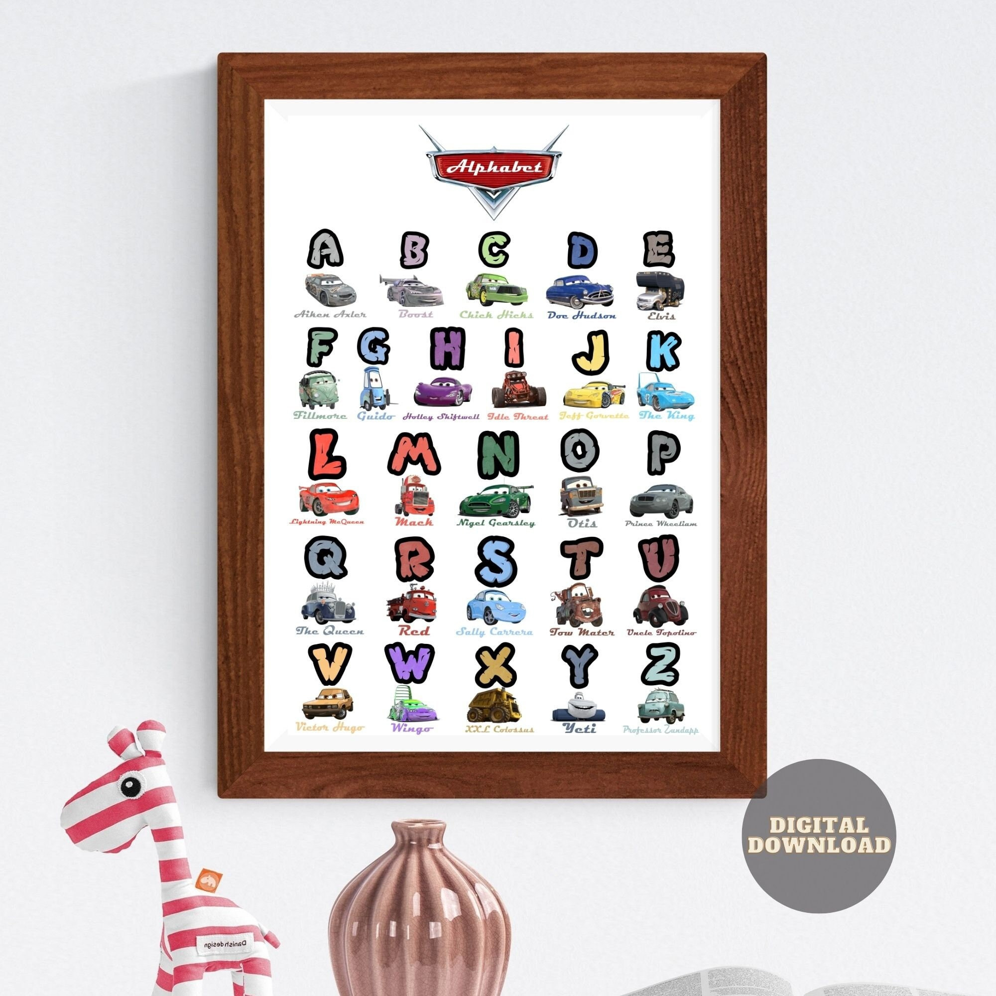 Disney Cars, Alphabet Poster, Abc Sign, Alphabet, Kids Room Decor with Printable Alphabet Lightning Mcqueen Letters