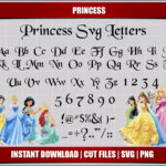 Disney Princess Svg Font Letters Alphabet, Princess Birthday Party Digital  Printable Svg Alphabet Letters Clipart Princess Instant Download Pertaining To Disney Alphabet Letters Printable