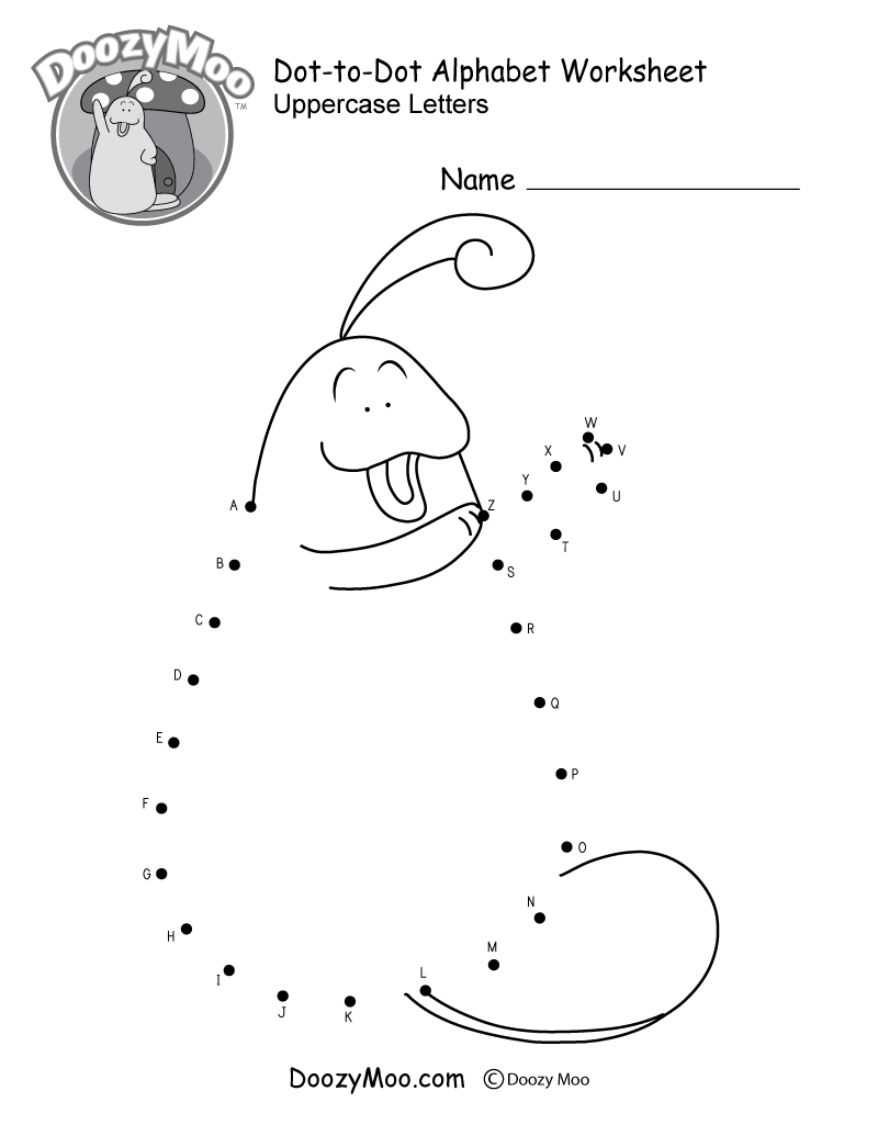 Dot-To-Dot Uppercase Letters Worksheet (Free Printable) - Doozy Moo for Dot To Dot Alphabet Printable