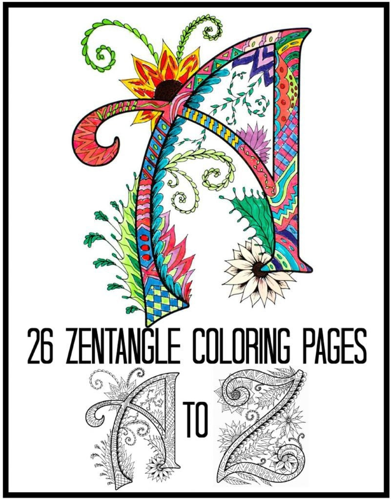 Download A-Z Alphabet Zentangle Coloring Pages For Kids within Zentangle Alphabet Free Printable