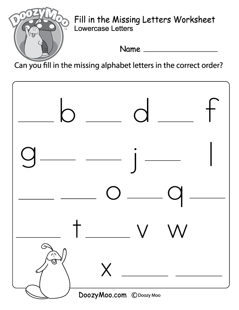 Fill In The Missing Letters Worksheet (Free Printable) - Doozy Moo intended for Free Printable English Alphabet Worksheets