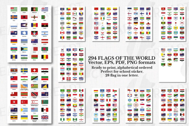 Flags of the World with Names Alphabetically Printable