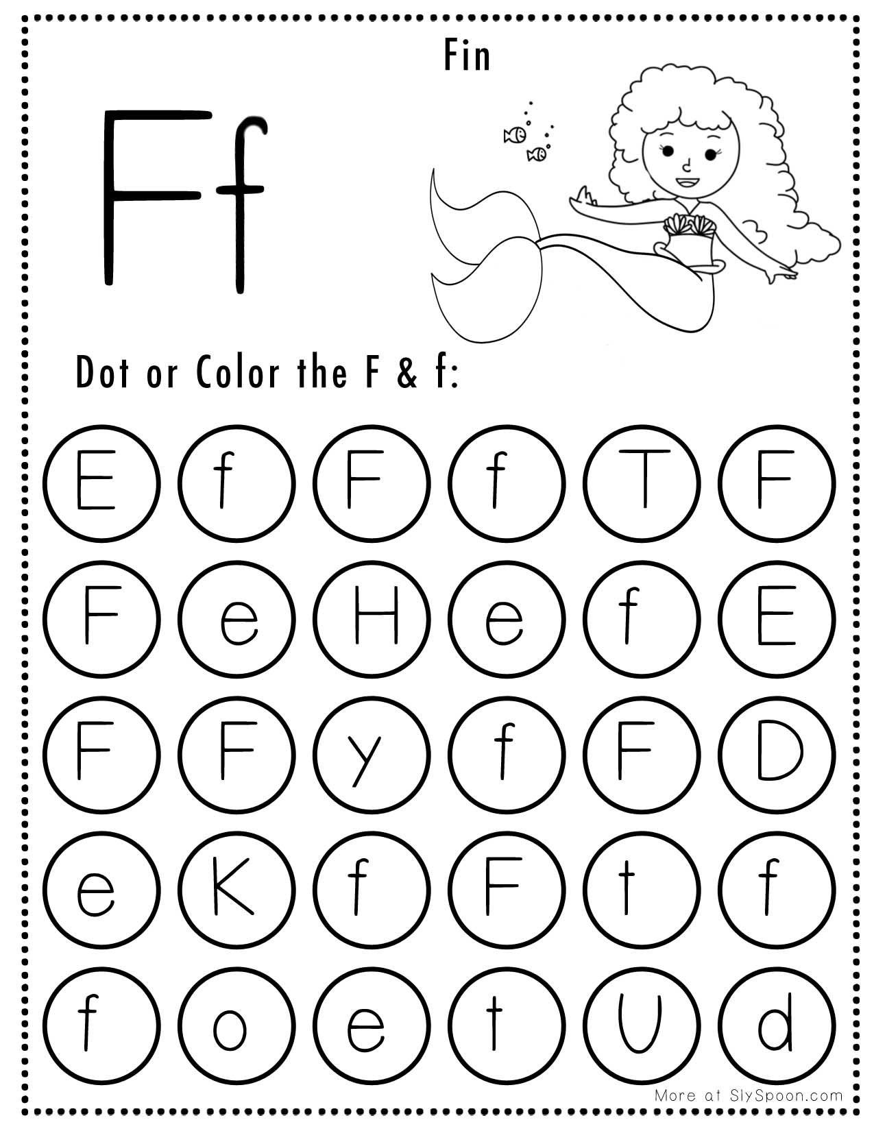 Free Alphabet Do A Dot Printables Worksheets - Letter F (Mermaid inside Free Printable Dot to Dot Alphabet Letters