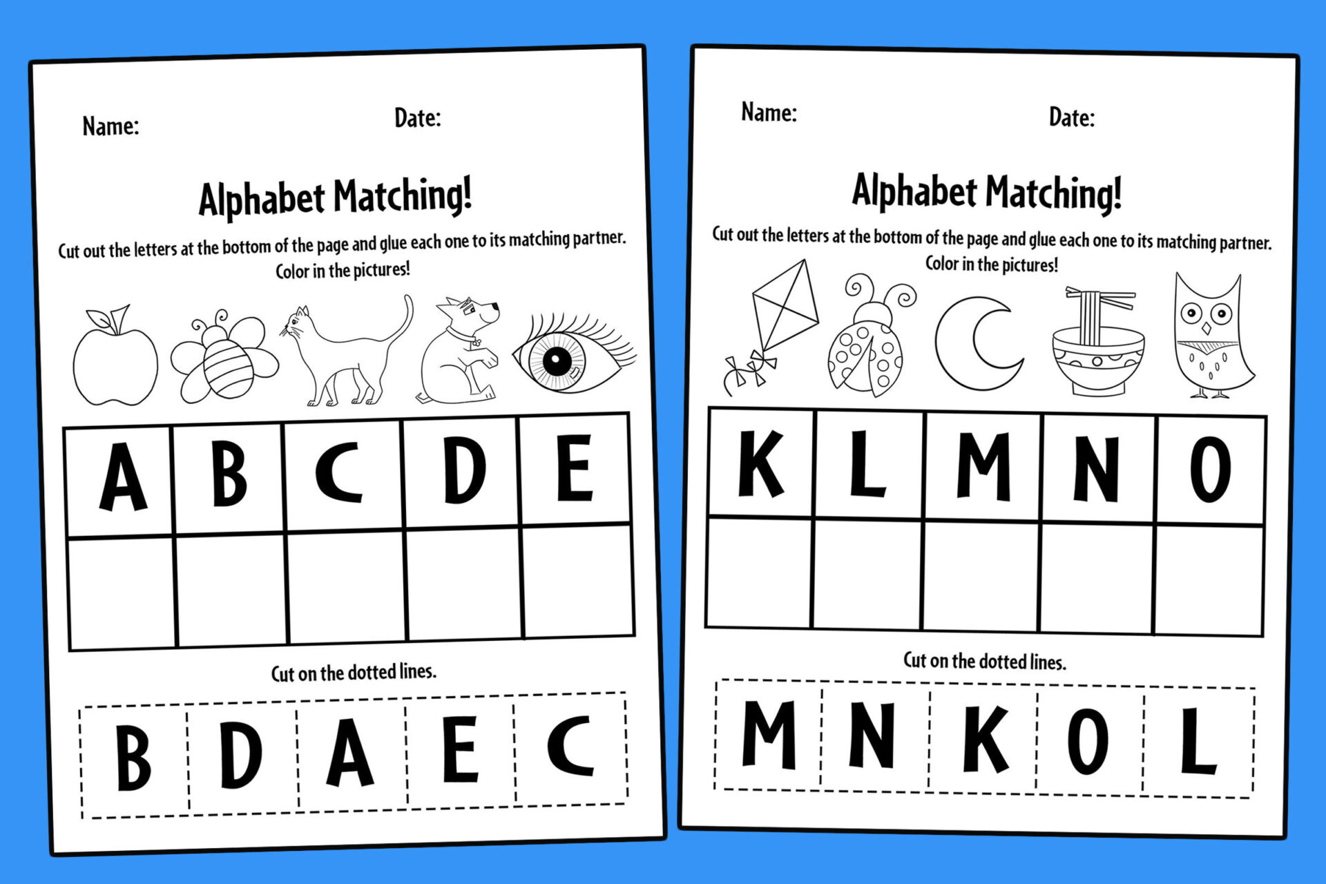 Free Alphabet Matching A-Z Worksheets For Preschool ⋆ The pertaining to Cut and Paste Alphabet Match Free Printable