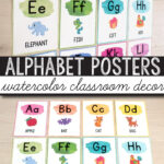 Free Alphabet Posters   Print & Cursive   Watercolor Classroom Decor Within Alphabet For Classroom Printable