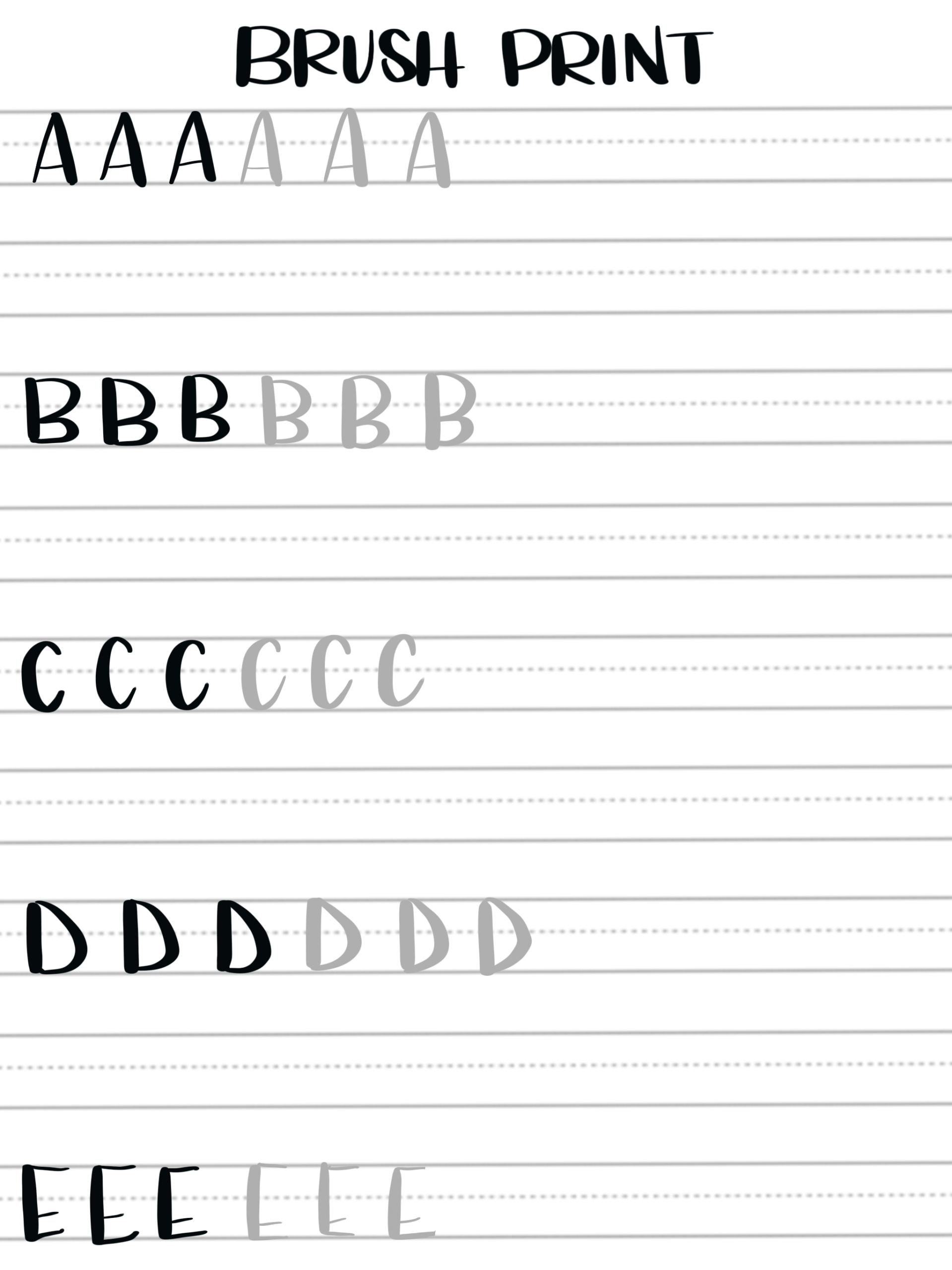 Free Brush Lettering Practice Pages: Uppercase Print Alphabet pertaining to Brush Lettering Alphabet Printable