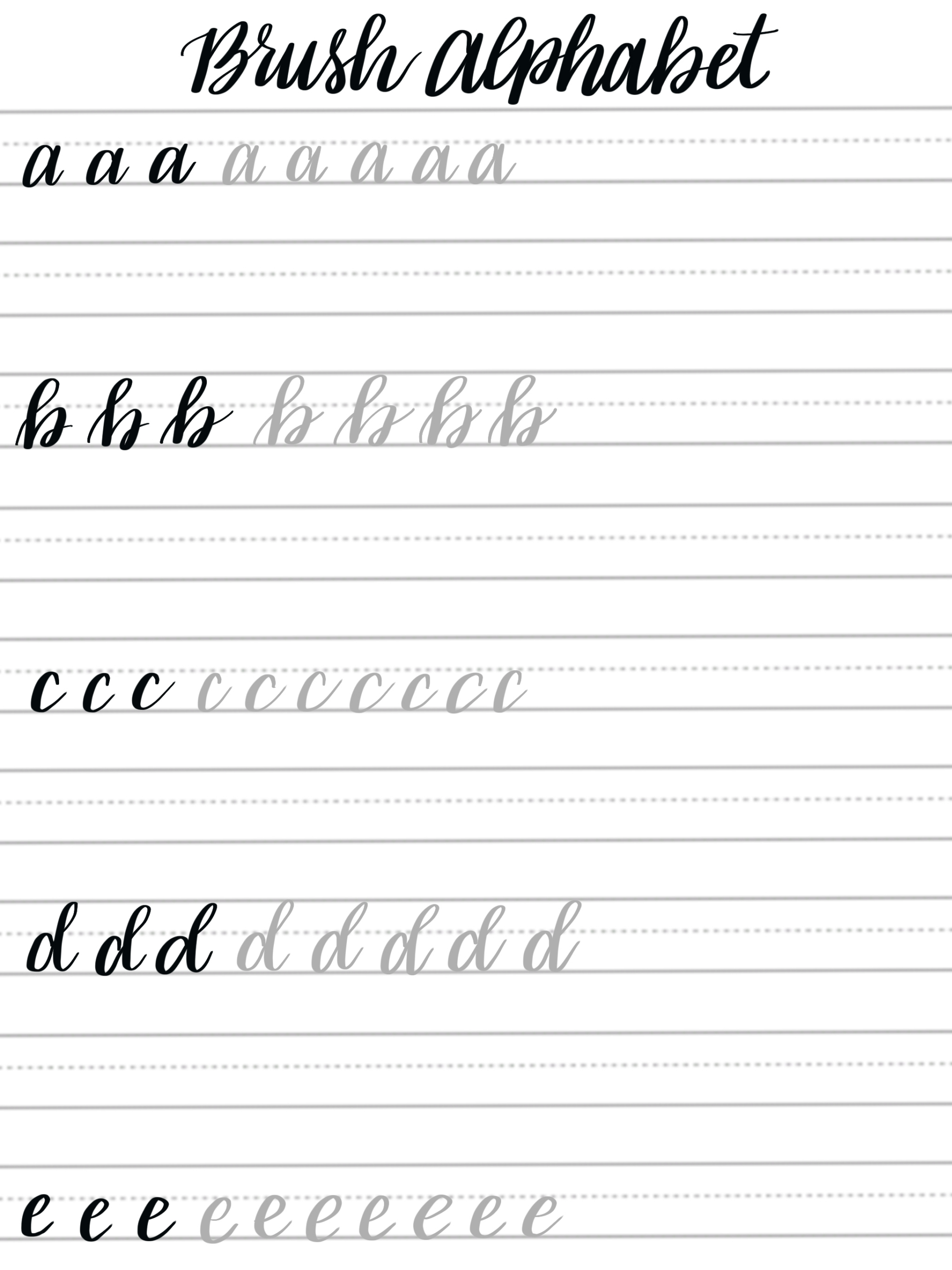 Free Brush Lettering Practice Sheets: Lowercase Alphabet - with Free Printable Hand Lettering Alphabet