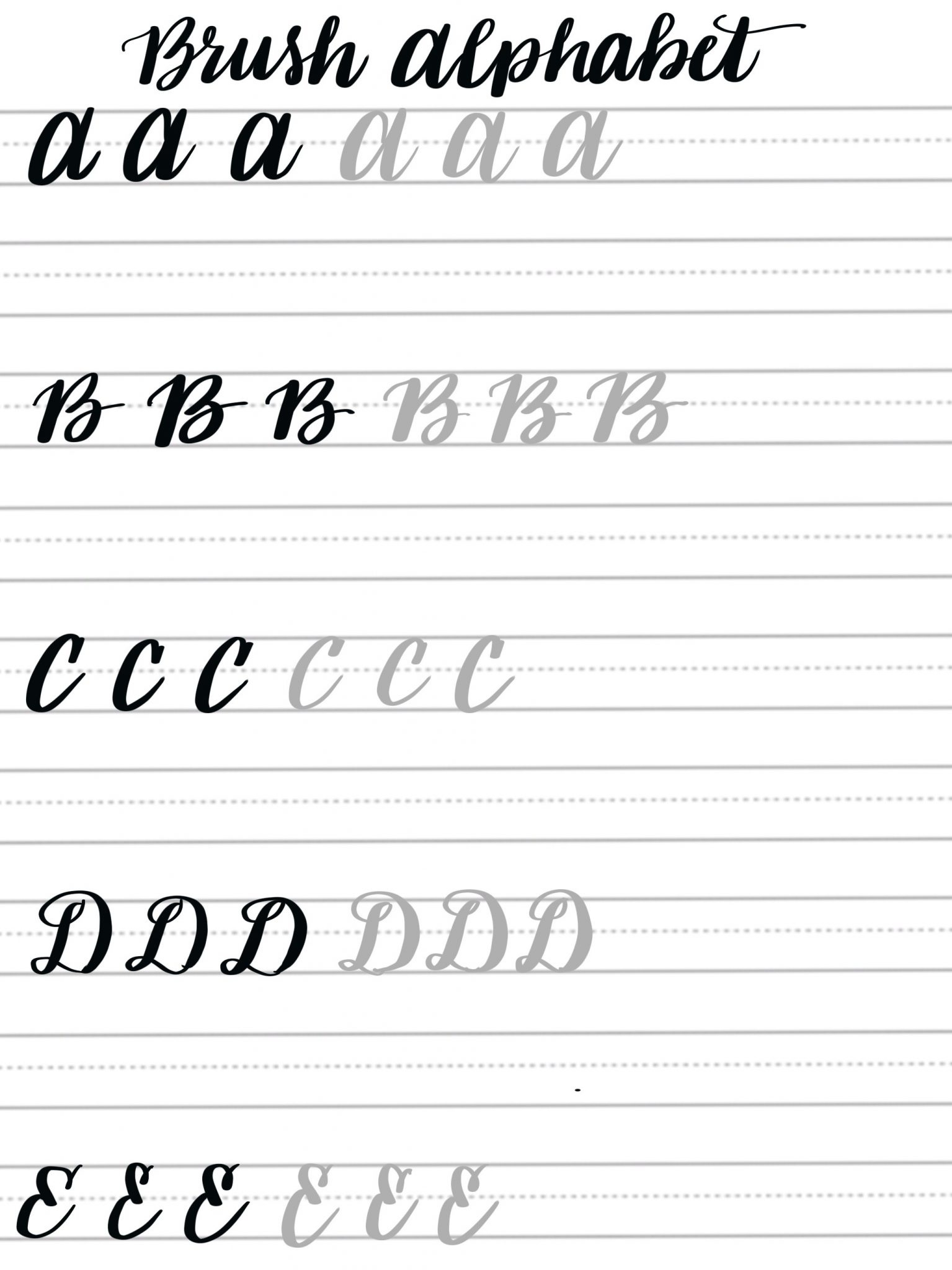 Free Brush Lettering Practice Sheets: Uppercase Alphabet - Amy in Free Printable Hand Lettering Alphabet Practice Sheets