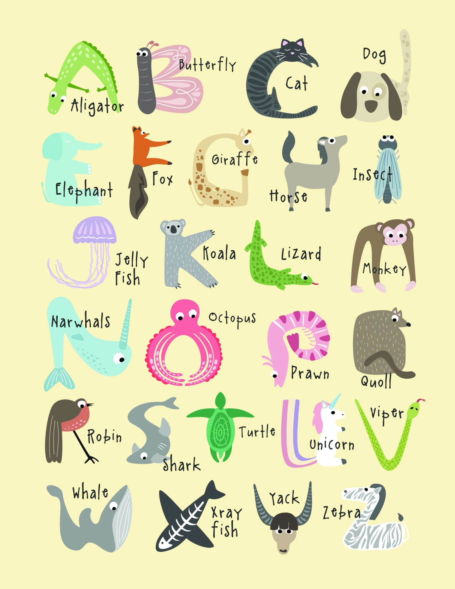 Free, Cute And Educational Animal Alphabet Printables - Tulamama throughout Alphabet with Animals Printable