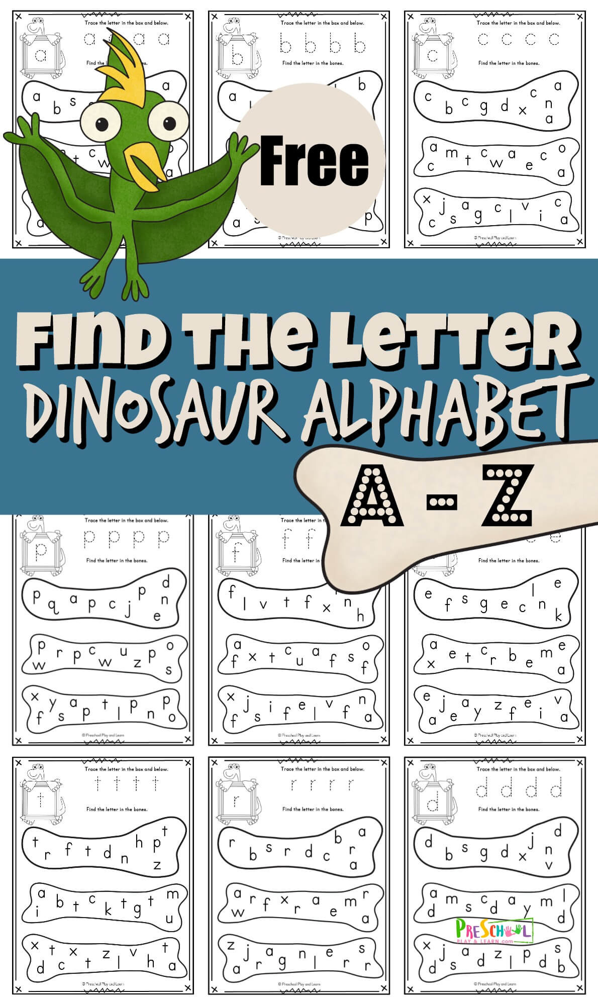 Free Free Printable Find The Letter Dinosaur Alphabet Worksheets in Free Dinosaur Alphabet Printable