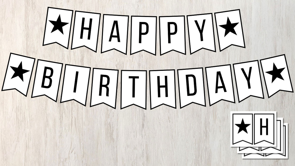 Free Happy Birthday Banner Printable (Black And White) inside Happy Birthday Alphabet Printable