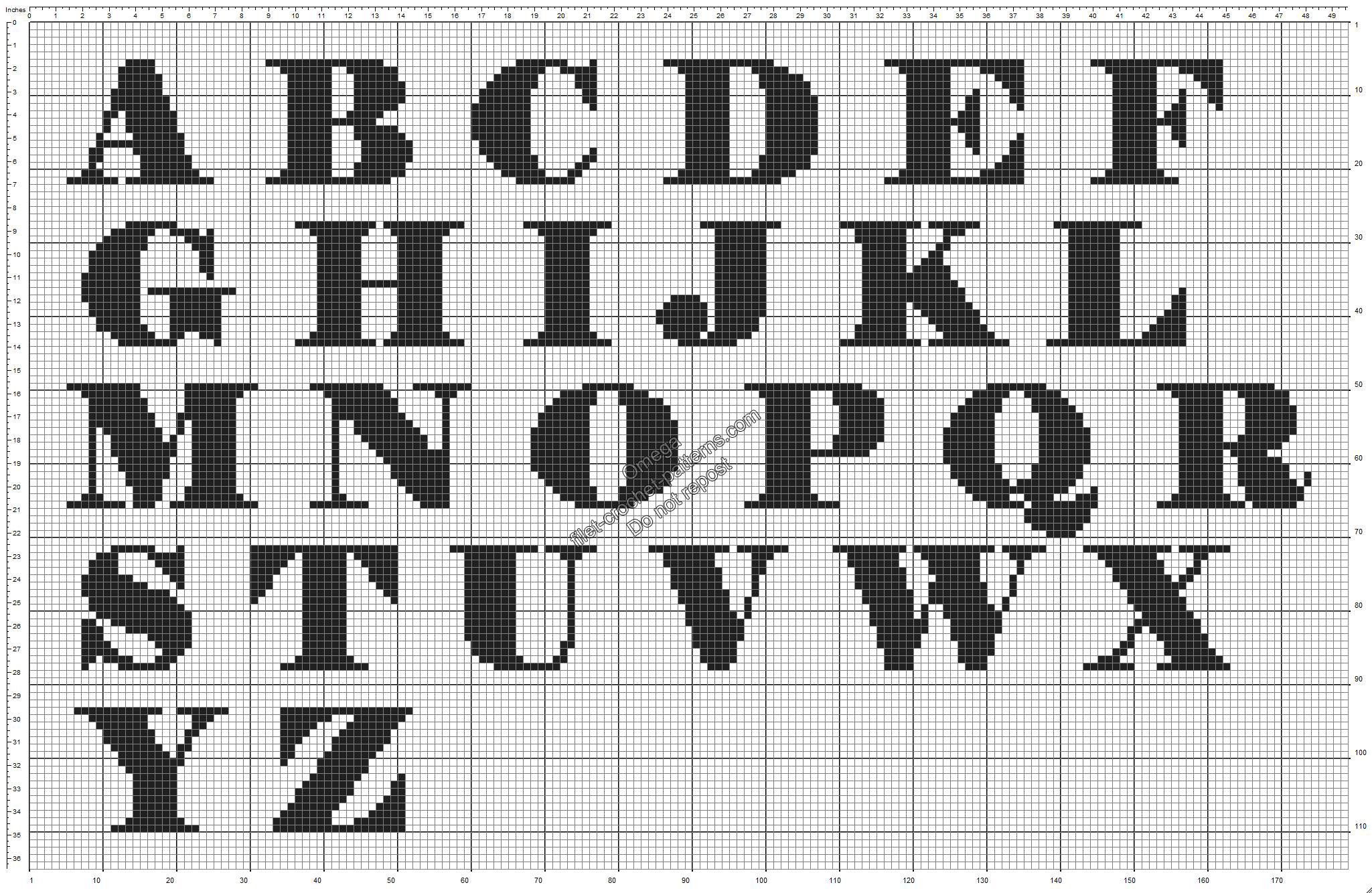 Free Pattern Crochet Filet Alphabet Elephant Font Uppercase Medium with Filet Crochet Free Printable Crochet Alphabet Patterns