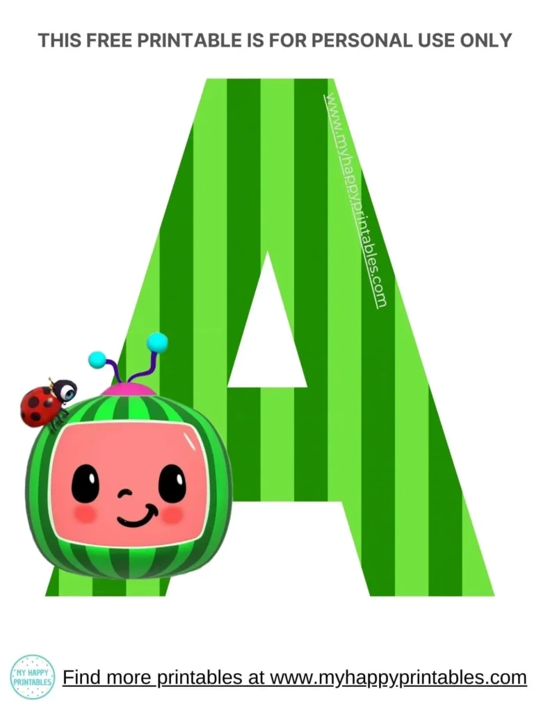 Free Printable Cocomelon Alphabet - My Happy Printables pertaining to Watermelon Cocomelon Alphabet Letters Printable