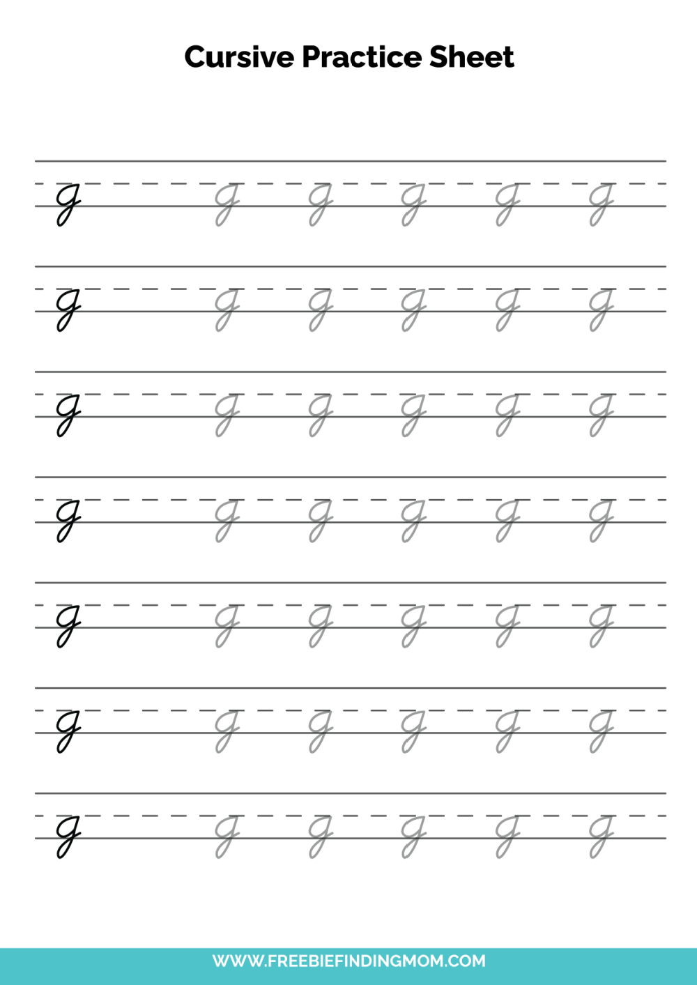 Free Printable Cursive Alphabet Practice Sheets: Lowercase G intended for Cursive Alphabet Printable Worksheet