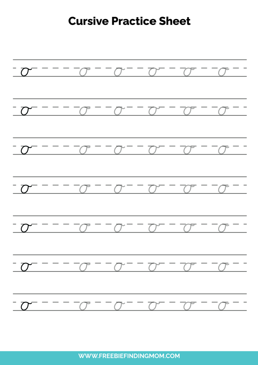 Free Printable Cursive Alphabet Practice Sheets: Lowercase O in Practice Cursive Alphabet Printable