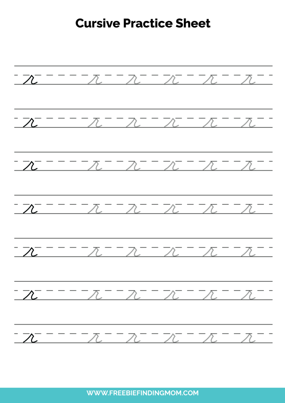 Free Printable Cursive Alphabet Practice Sheets: Lowercase R in Cursive Alphabet Practice Printable