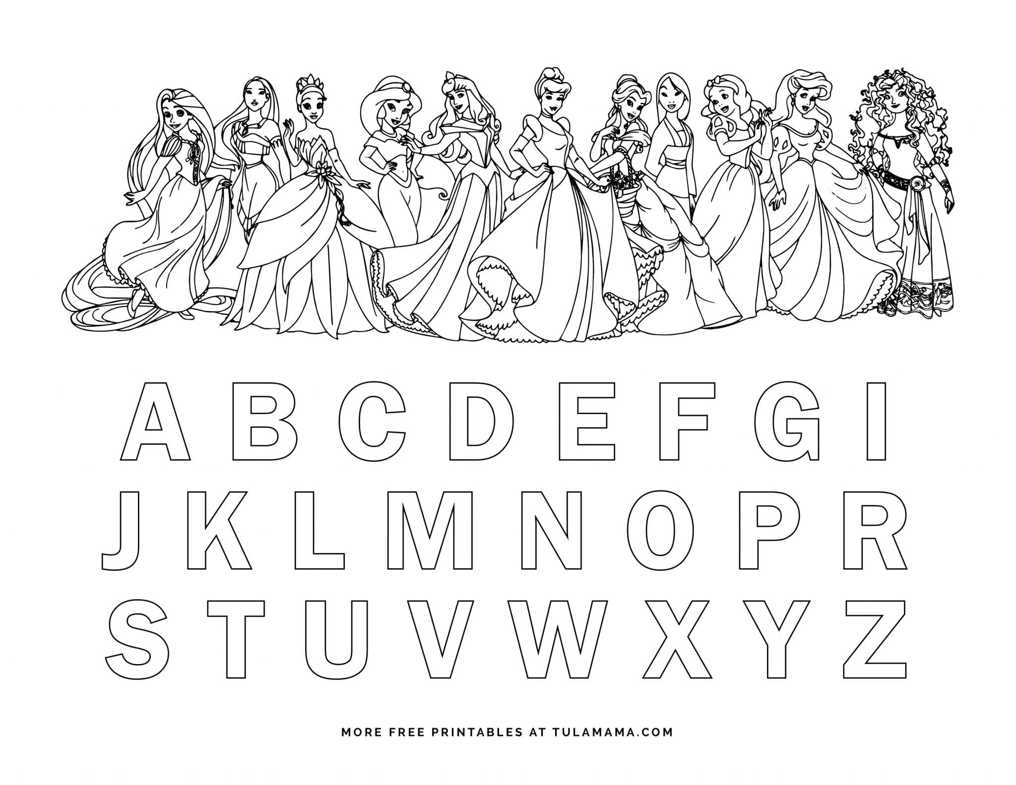 Free Printable Disney Alphabet Coloring Pages - Tulamama inside Disney Princess Alphabet Printable