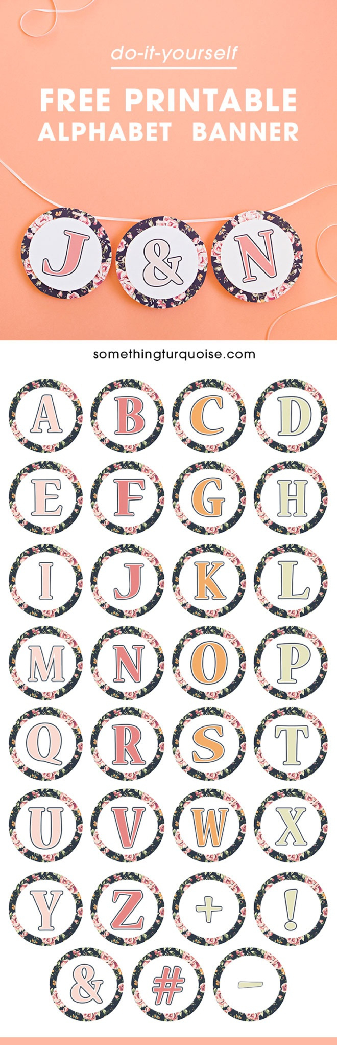 Free Printable, Floral Design Alphabet And Number Banner! intended for Printable Alphabet Letters In Circles