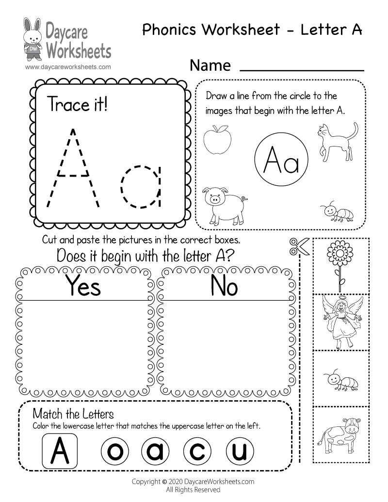 Free Printable Letter A Beginning Sounds Phonics Worksheet For intended for Free Printable Alphabet Phonics Worksheets