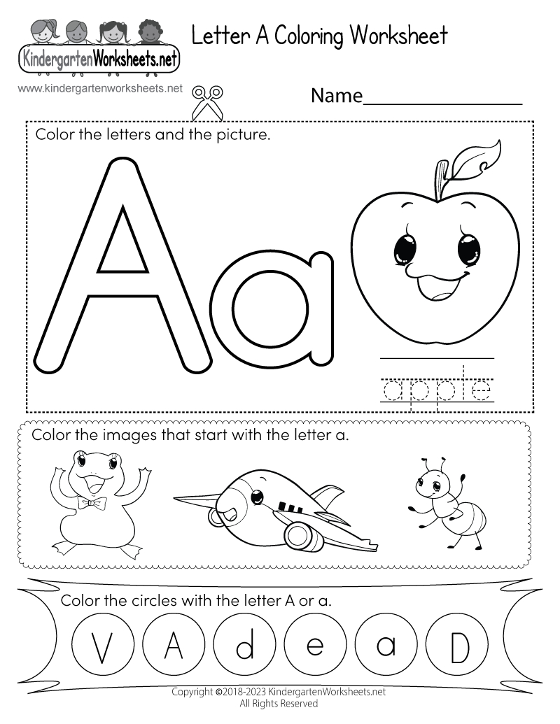 Free Printable Letter A Coloring Worksheet within Alphabet Activities For Kindergarten Printable