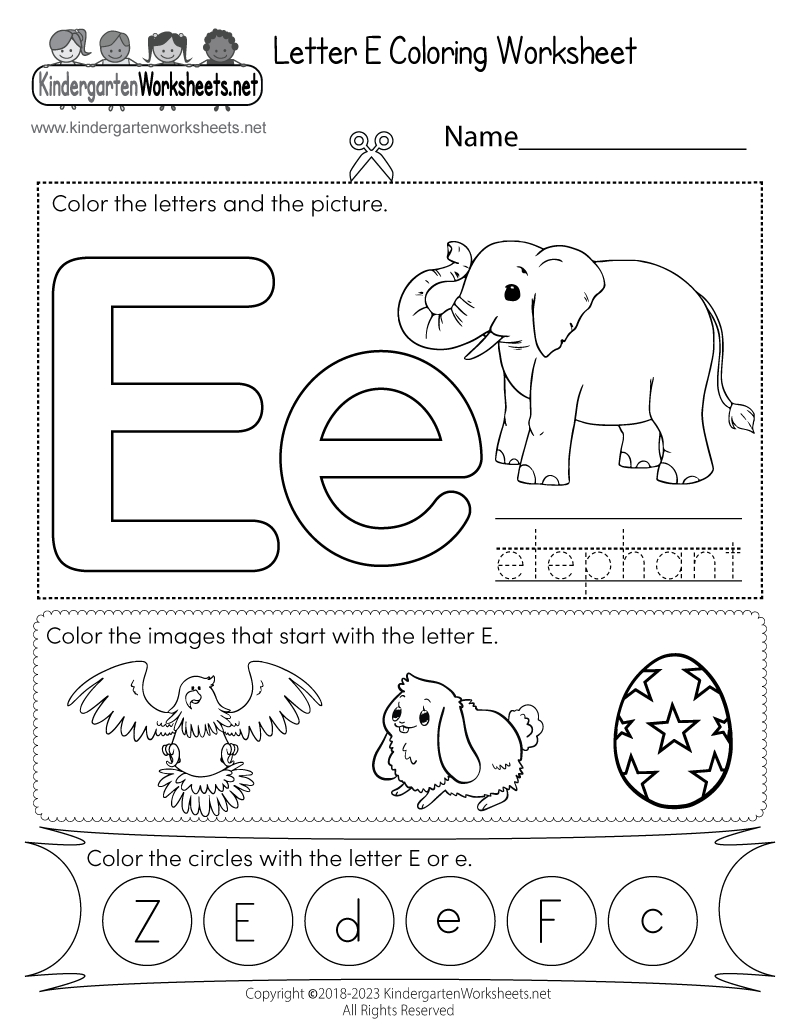 Free Printable Letter E Coloring Worksheet for Printable Alphabet Letter E