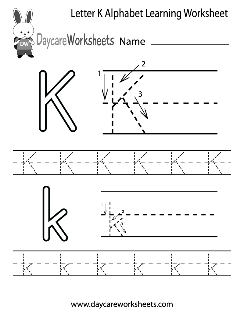 Free Printable Letter K Alphabet Learning Worksheet For Preschool throughout Pre K Alphabet Printable Worksheets