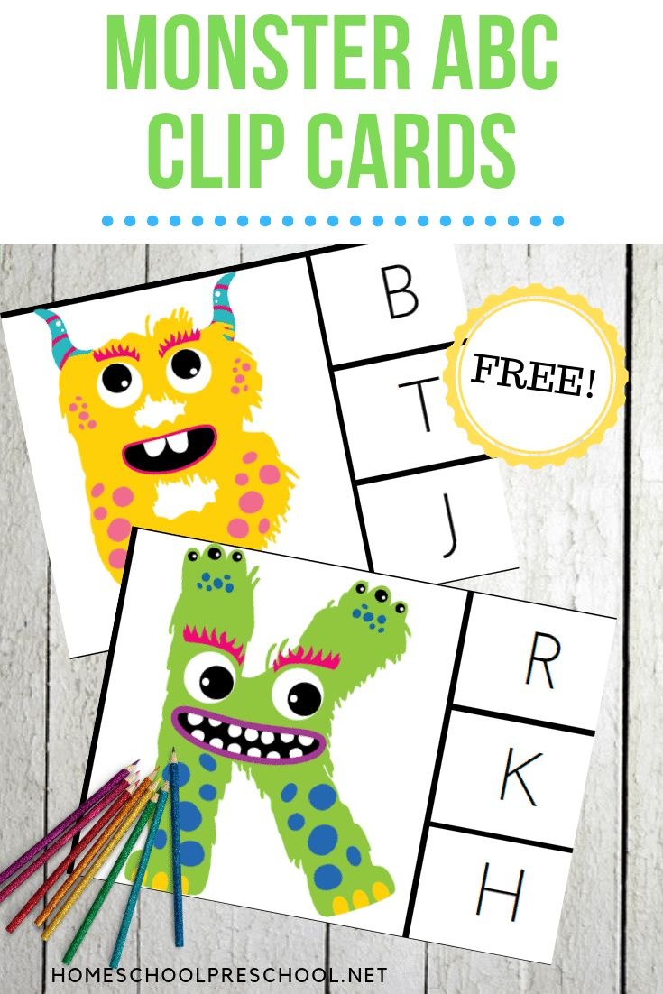 Free Printable Monster Alphabet Clip Cards For Preschoolers intended for Free Printable Monster Alphabet