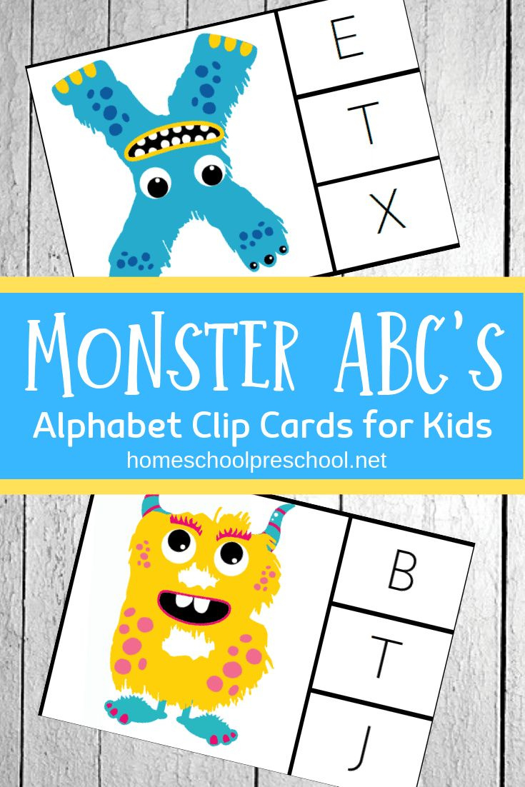 Free Printable Monster Alphabet Clip Cards For Preschoolers with Free Printable Monster Alphabet