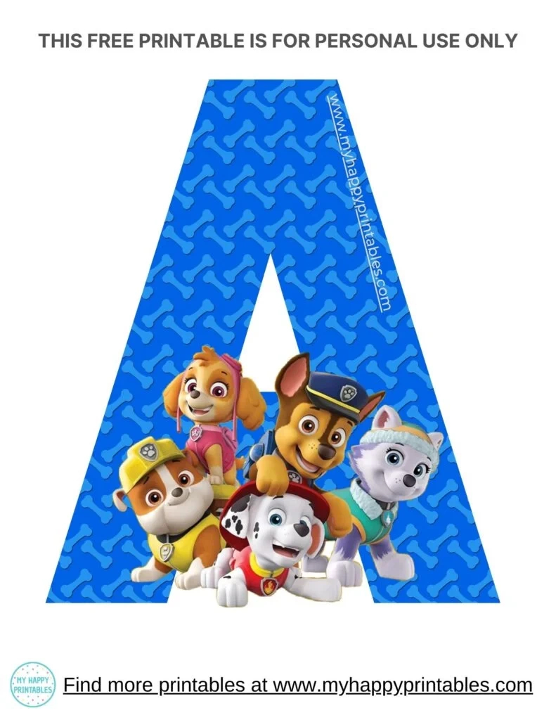 Free Printable Paw Patrol Alphabet - My Happy Printables pertaining to Free Paw Patrol Alphabet Printable