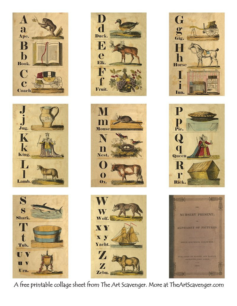 Free Vintage Abc Printables — The Art Scavenger within Printable Vintage Alphabet Cards