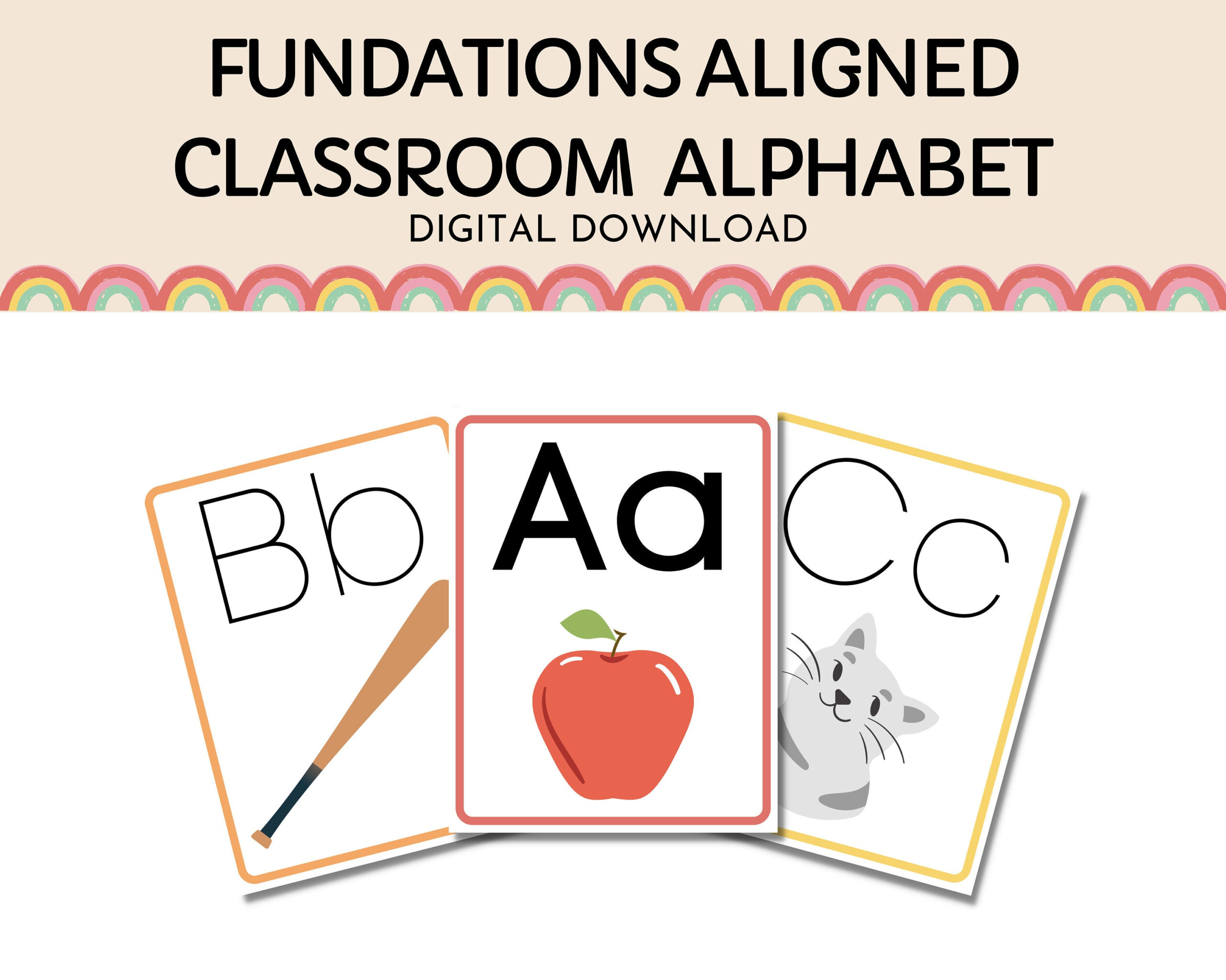 Fundations Aligned Wall Alphabet, Instant Print, Digital Download for Fundations Alphabet Cards Printable