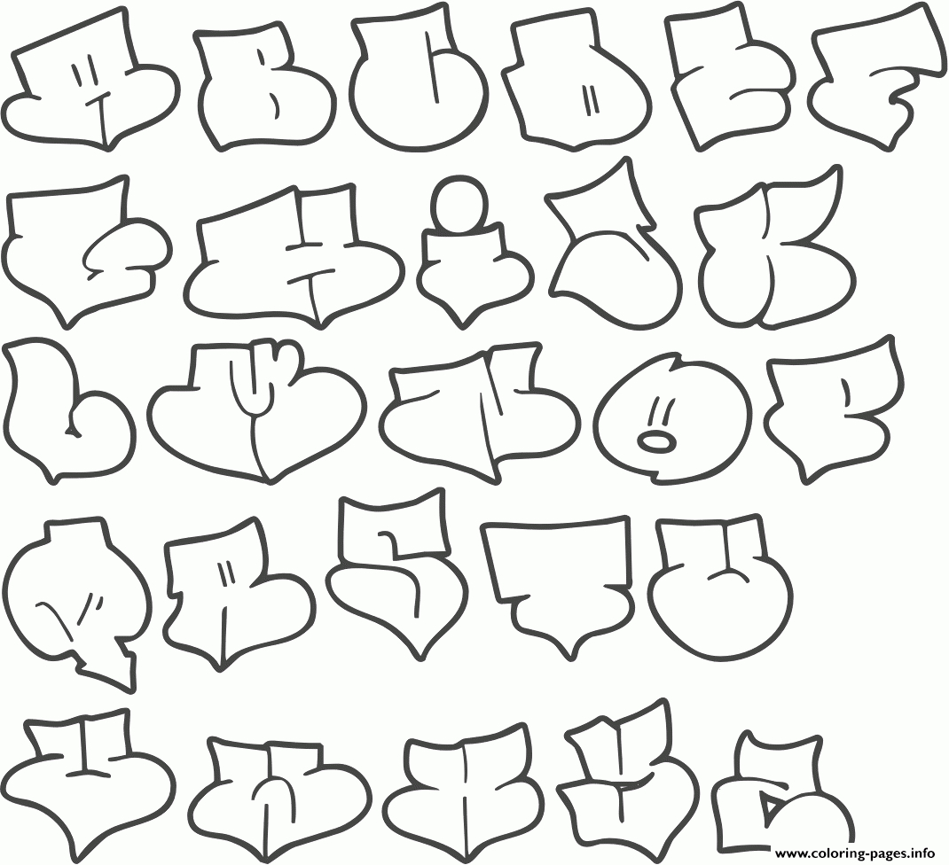 Graffiti Alphabet Style Bubble Letters Coloring Page Printable with Printable Graffiti Bubble Letters Alphabet