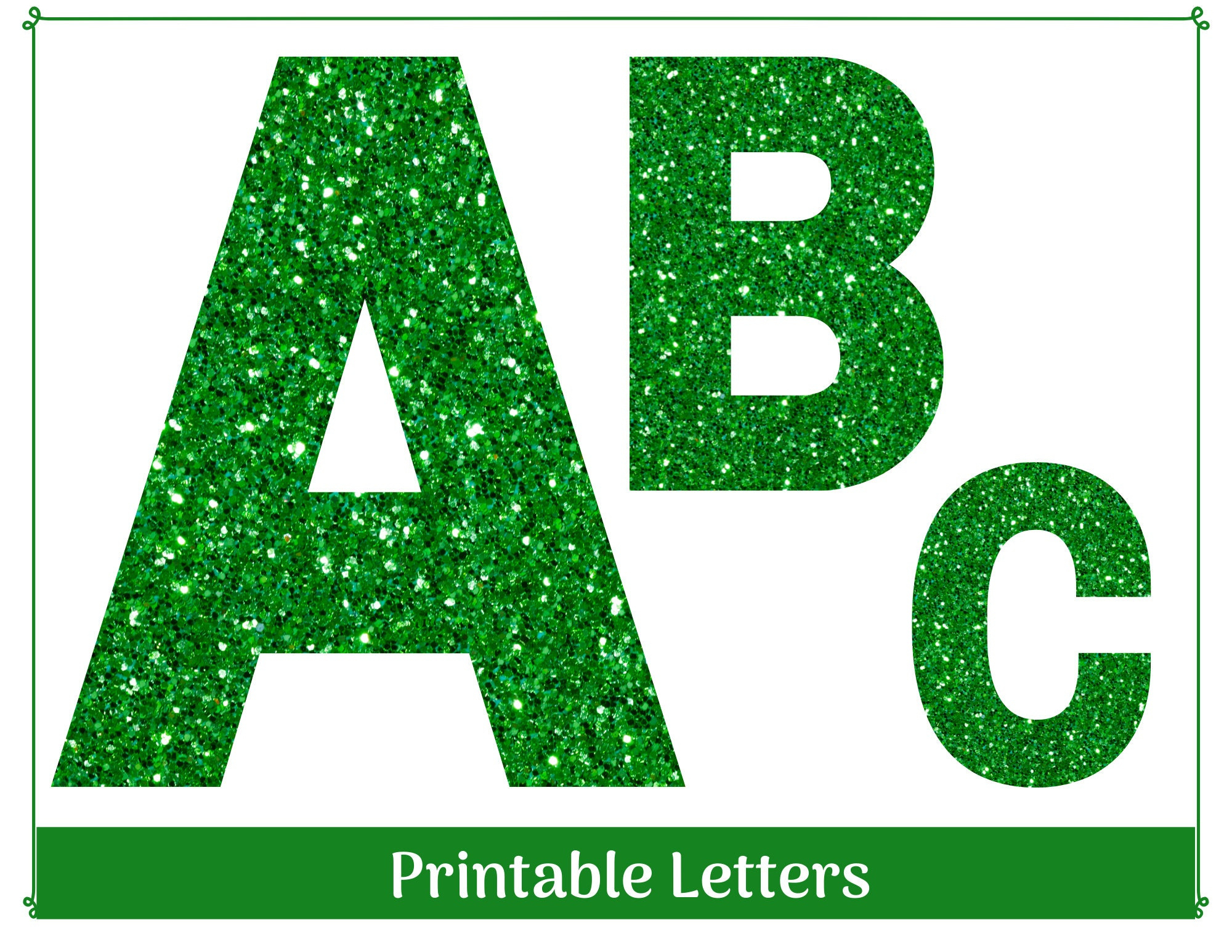 Green Glitter Alphabet Clip Art Letters A-Z And Numbers 0-9 with regard to Printable Green Alphabet Letters