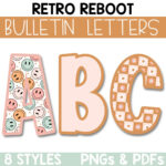 Groovy Retro Bulletin Board Letters, Letter Clipart, Printable Intended For Printable Alphabet Printable Bulletin Board Letters