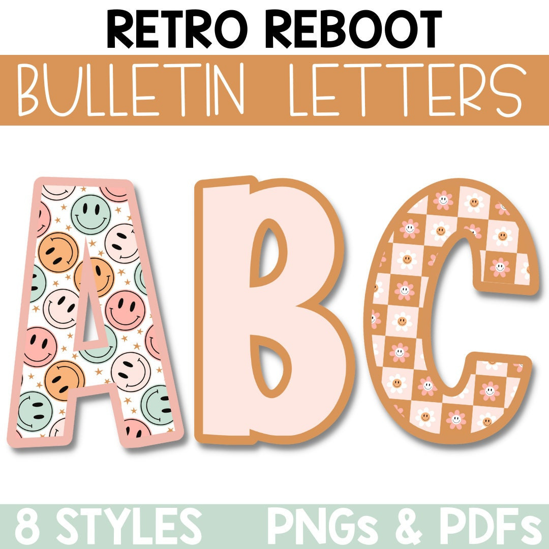 Groovy Retro Bulletin Board Letters, Letter Clipart, Printable intended for Printable Alphabet Printable Bulletin Board Letters