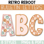 Groovy Retro Bulletin Board Letters, Letter Clipart, Printable Regarding Printable Bulletin Board Alphabet Letters