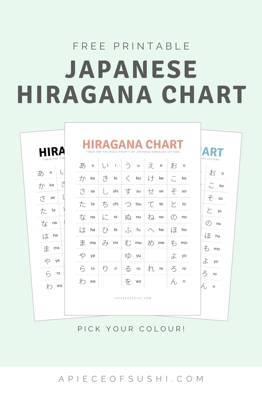Hiragana Chart + Free Download + Printable Pdf With 3 Different in Free Printable Japanese Alphabet