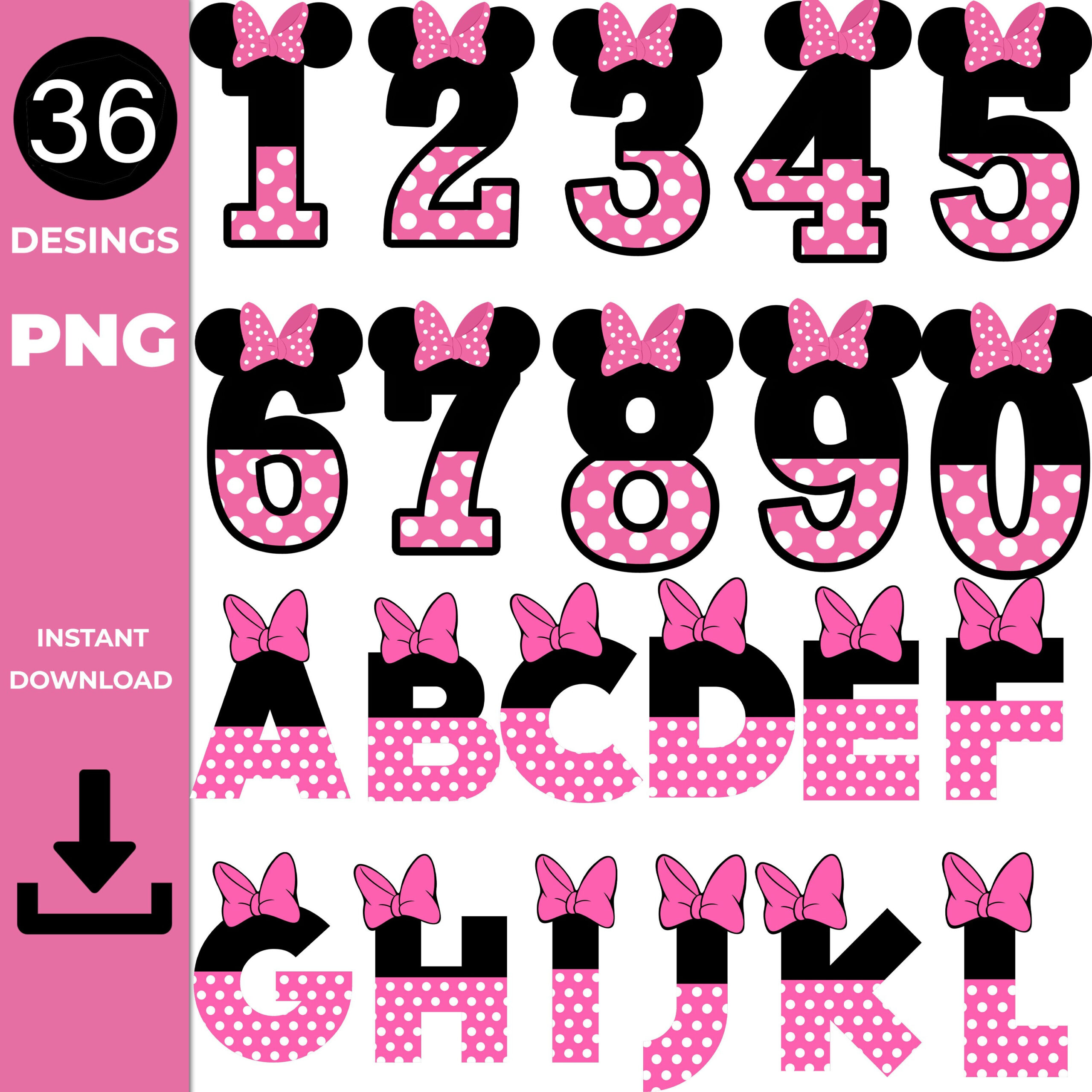 Instant Download Minnie Mouse Alphabet And Numbers Png , Minnie throughout Printable Minnie Mouse Alphabet Letters