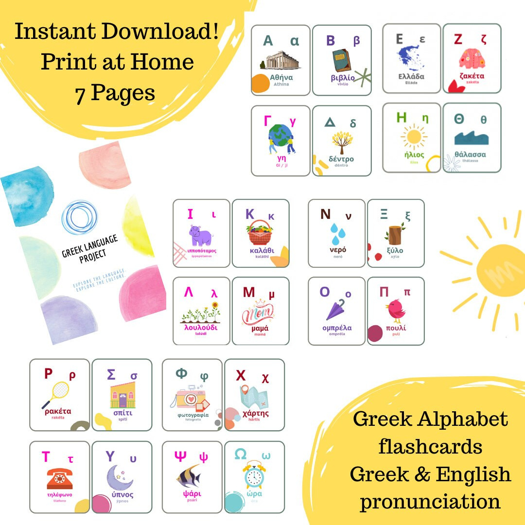 Instant Printable Greek Alphabet Flashcards Bilingual - Etsy throughout Greek Alphabet Flash Cards Printable