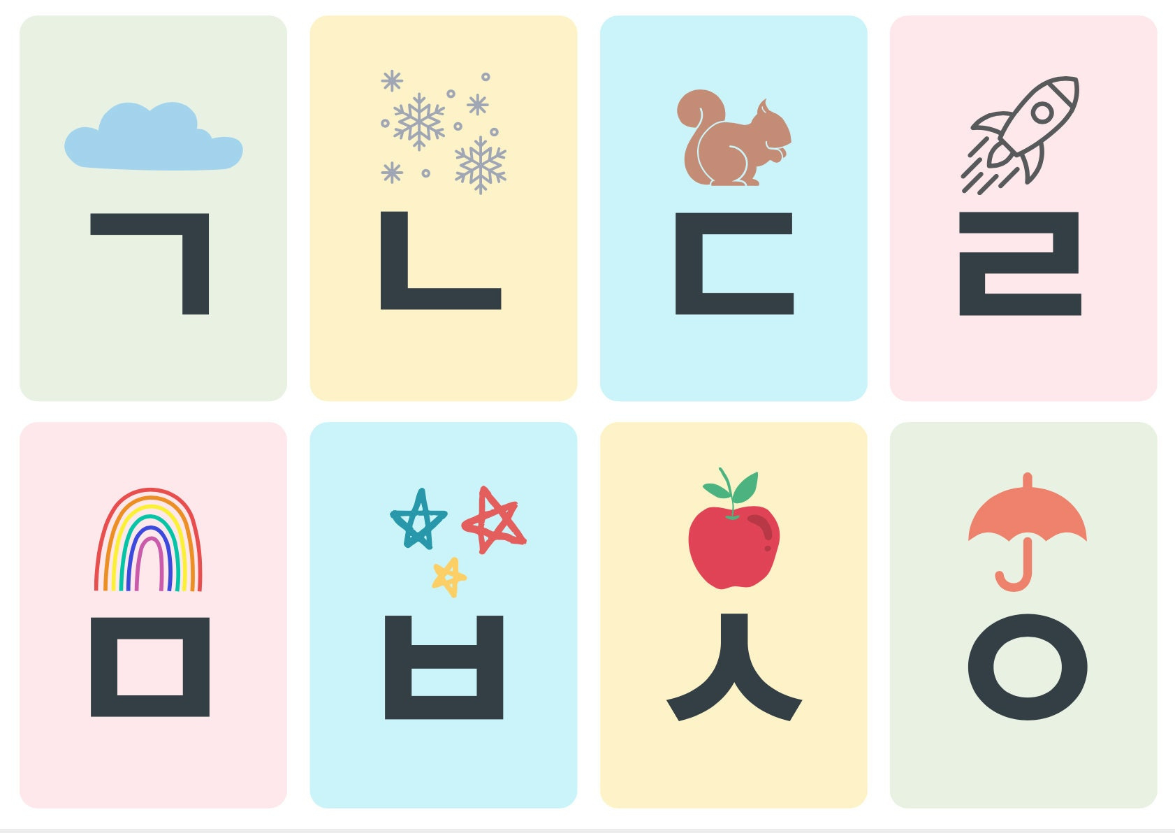 Korean Alphabet Flash Cards Printable - Etsy within Korean Alphabet Flash Cards Printable