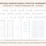 Korean Hangul Alphabet Practice Worksheets Study Guide Basic Consonants  Vowels Characters Printable Cheat Sheet Grid Letters Guide Template Throughout Printable Korean Alphabet Practice Sheet