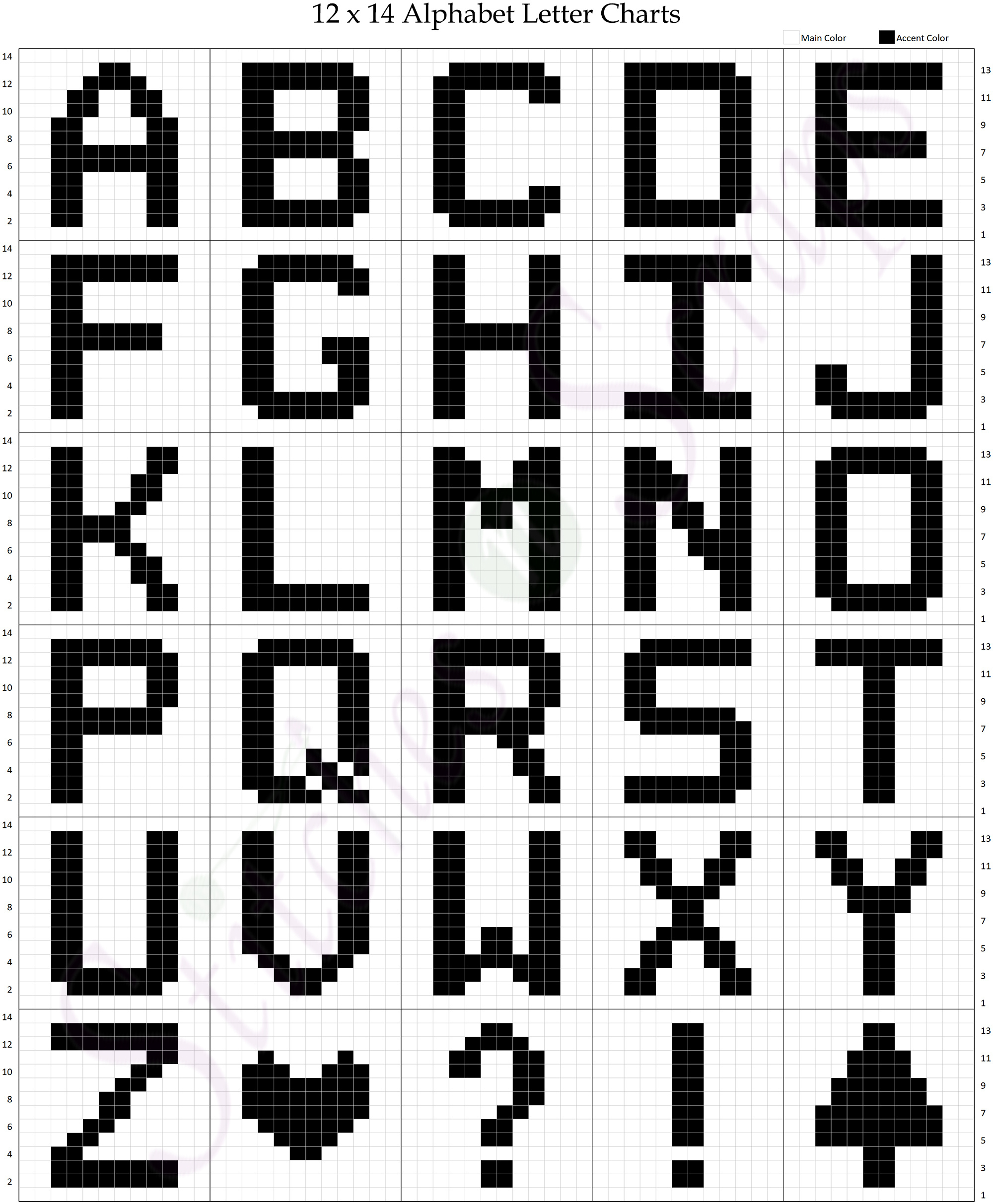 Letter Charts (Entire Alphabet! - 12 X 14) - Stitches N Scraps within Free Printable Knitting Alphabet Chart