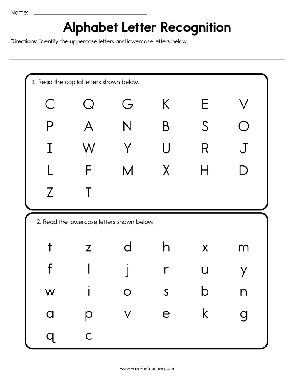 Letter Recognition Alphabet inside Free Printable Alphabet Assessment