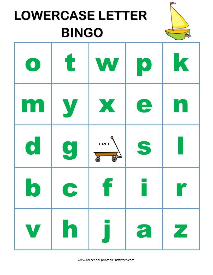 Letter Recognition Bingo Games with Lower Case Alphabet Bingo Printable