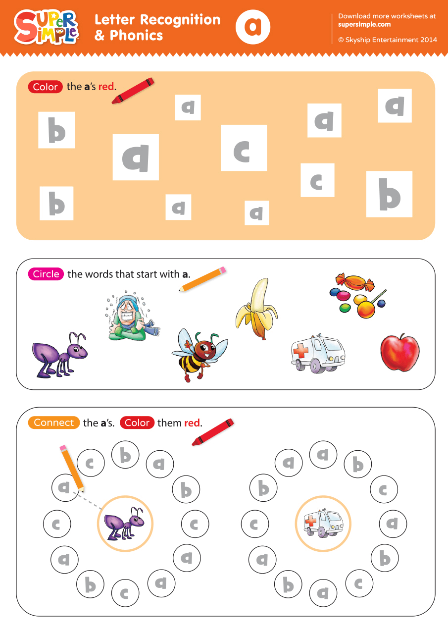 Letter Recognition &amp;amp; Phonics Worksheet - A (Lowercase) - Super Simple regarding Printable Alphabet Phonics Worksheets