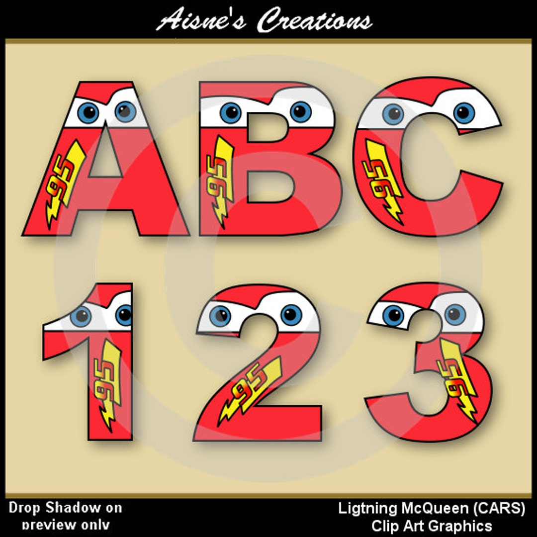 Lightning Mcqueen (Cars) Alphabet Letters &amp;amp; Numbers Clip Art Graphics - Etsy with regard to Printable Alphabet Lightning Mcqueen Letters
