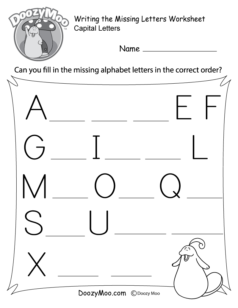 Missing Letter Worksheets (Free Printables) - Doozy Moo pertaining to Printable Alphabet Writing Worksheets